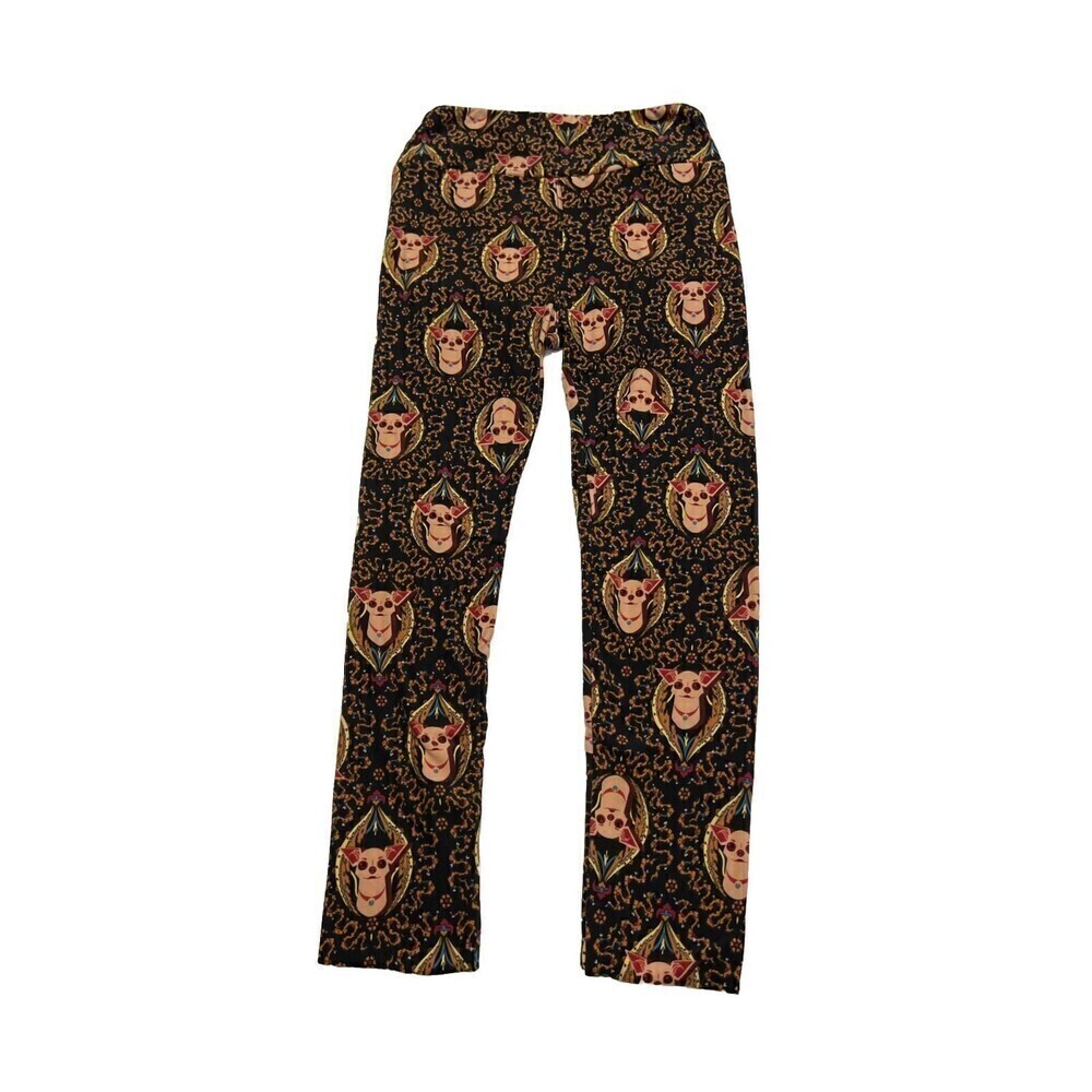 LuLaRoe CHIHUAHUA Dog Puppy ANIMAL Print Leggings BLACK One Size Taco Bell